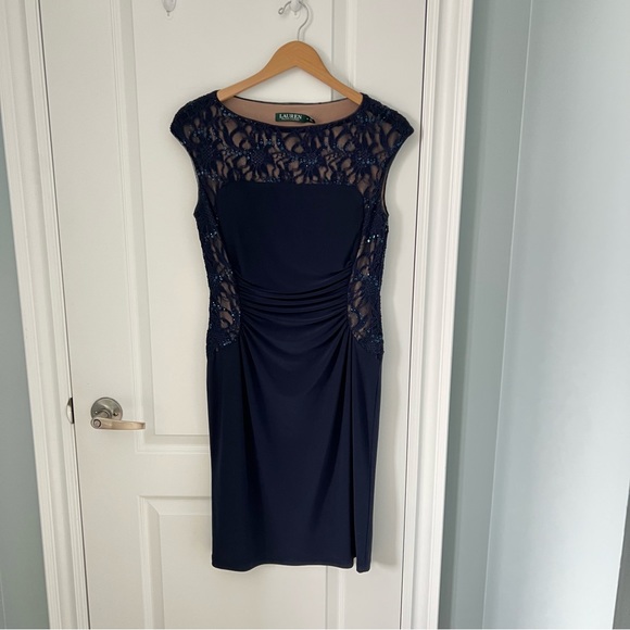 Ralph Lauren stretchy lace and sequin cocktail dress - Picture 1 of 8